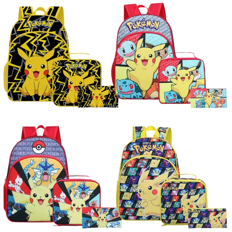 

Anime Cartoon Pokemon Pikachu Student Schoolbag Pencil Case Kawaii Portable Bento Bag Cute Large Capacity Backpack Kids Gift