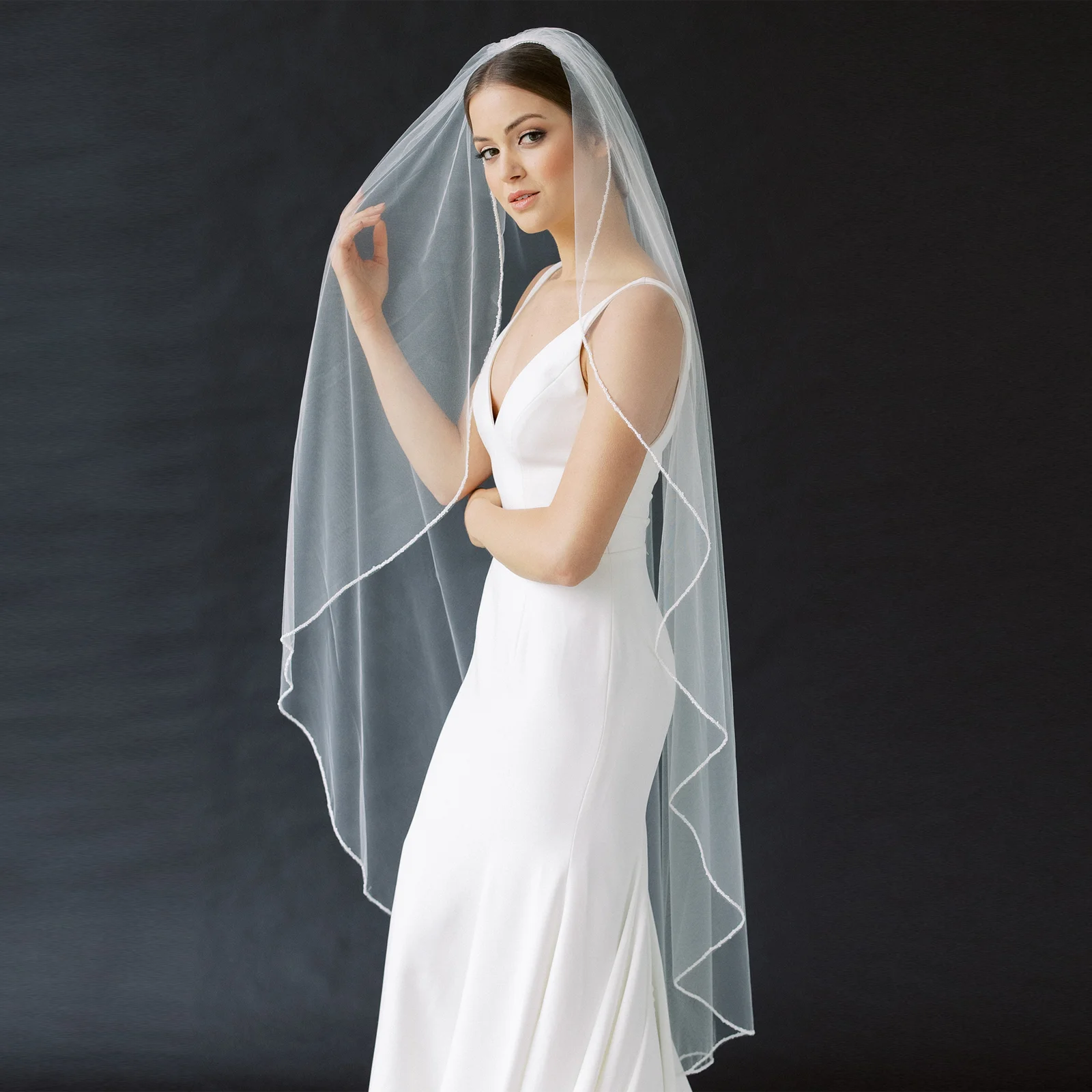TOPQUEEN V14 Wedding Veil Short Pencil Edge Simple Bridal Veils One Laye Elegant Rochii Wedding Veil Long Comb Soft Single