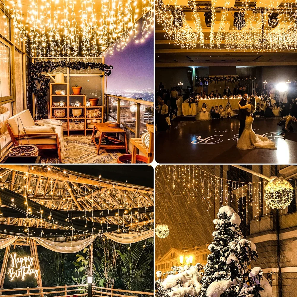 Christmas Decorations For Home Outdoor LED Curtain Icicle String Light Street Garland On The House Winter 4-80M New Year Decor