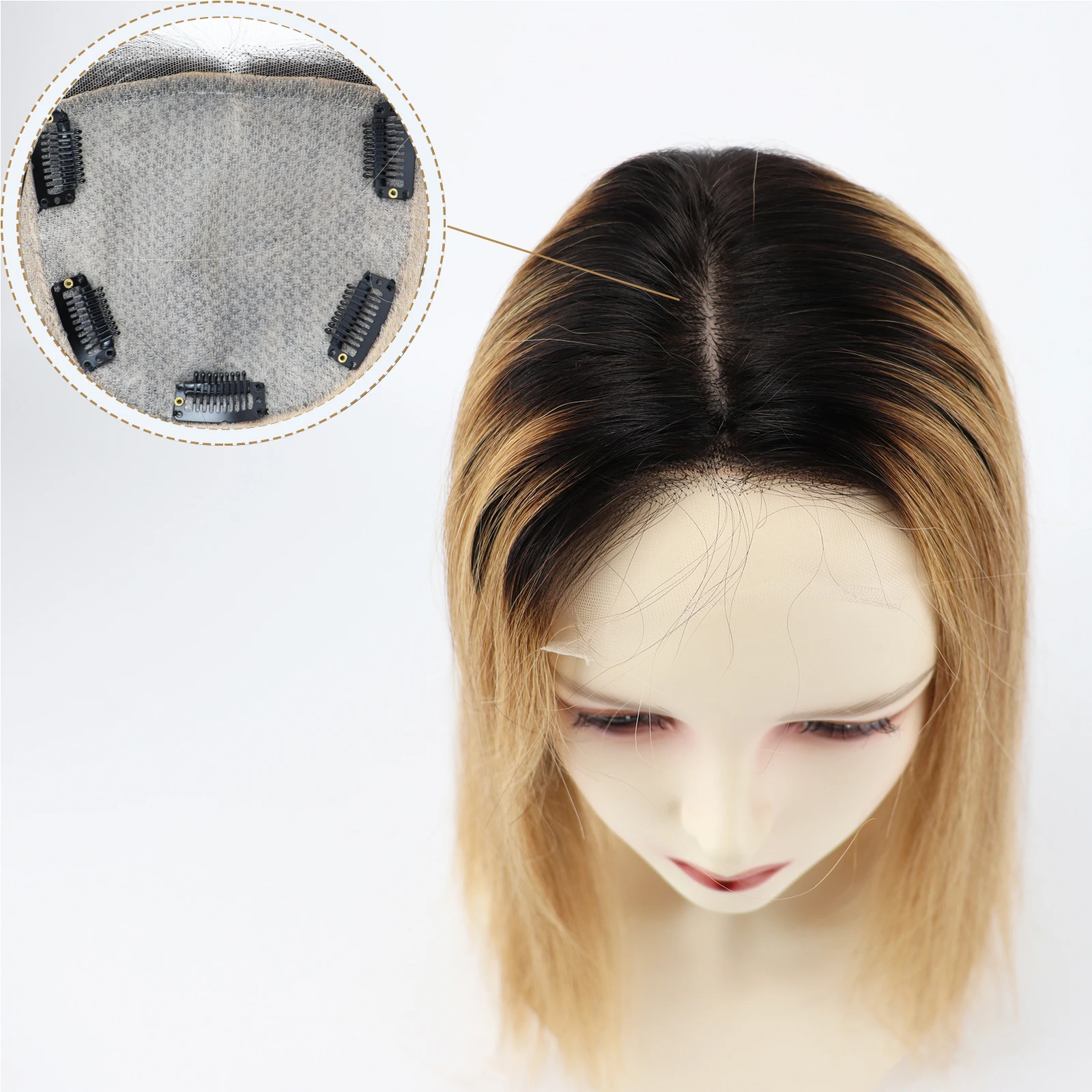 Two Tone Human Hair Topper with Lace Front Silk Skin Base Topper with ...