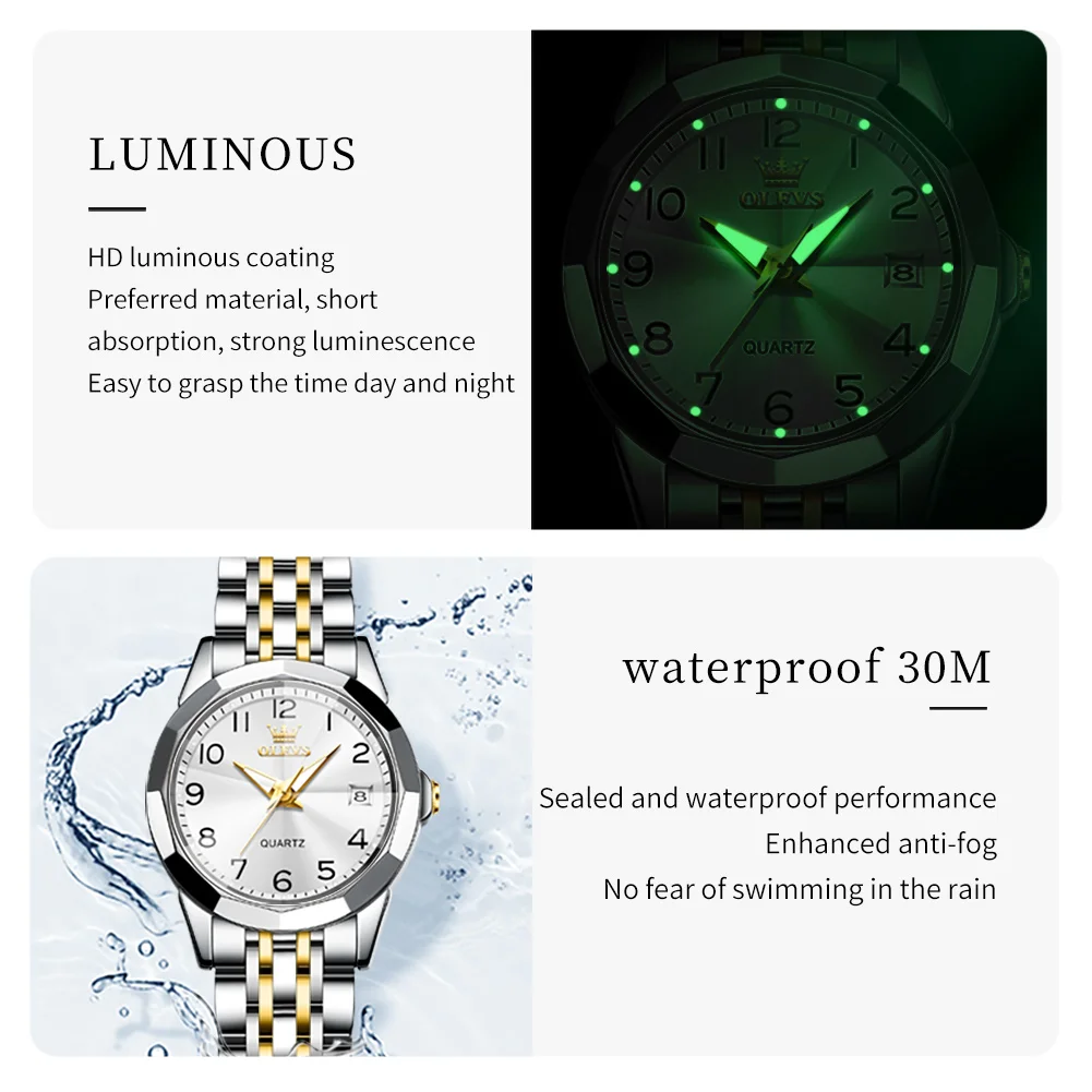 OLEVS Quartz Watch for Women Rhombus Mirror Solid Stainless steel Date Digital Dial Waterproof Elegant Bracelet Watch Set Gift women watches electronic watch