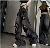 Vintage High Waist Denim Pants Ripped Jeans Women Fashion Loose Wide Leg Straight Pants Y2k Streetwear Female - Image 2