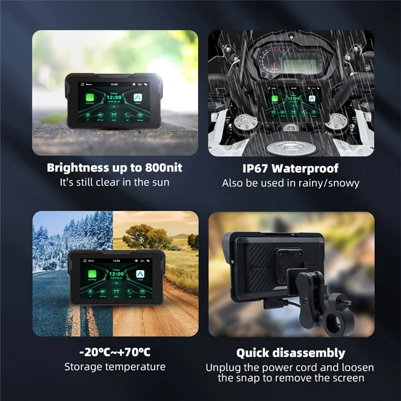 오토바이 용 디지털 대시 보드 네비게이션 디스플레이 화면 5 인치 무선 안드로이드 자동 Carplay 휴대용 오토바이 모토