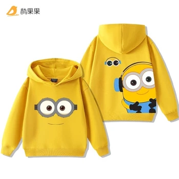 Minions cartoon peripheral hooded sweatshirt for boys and girls children new versatile autumn and winter plus velvet cute top 1