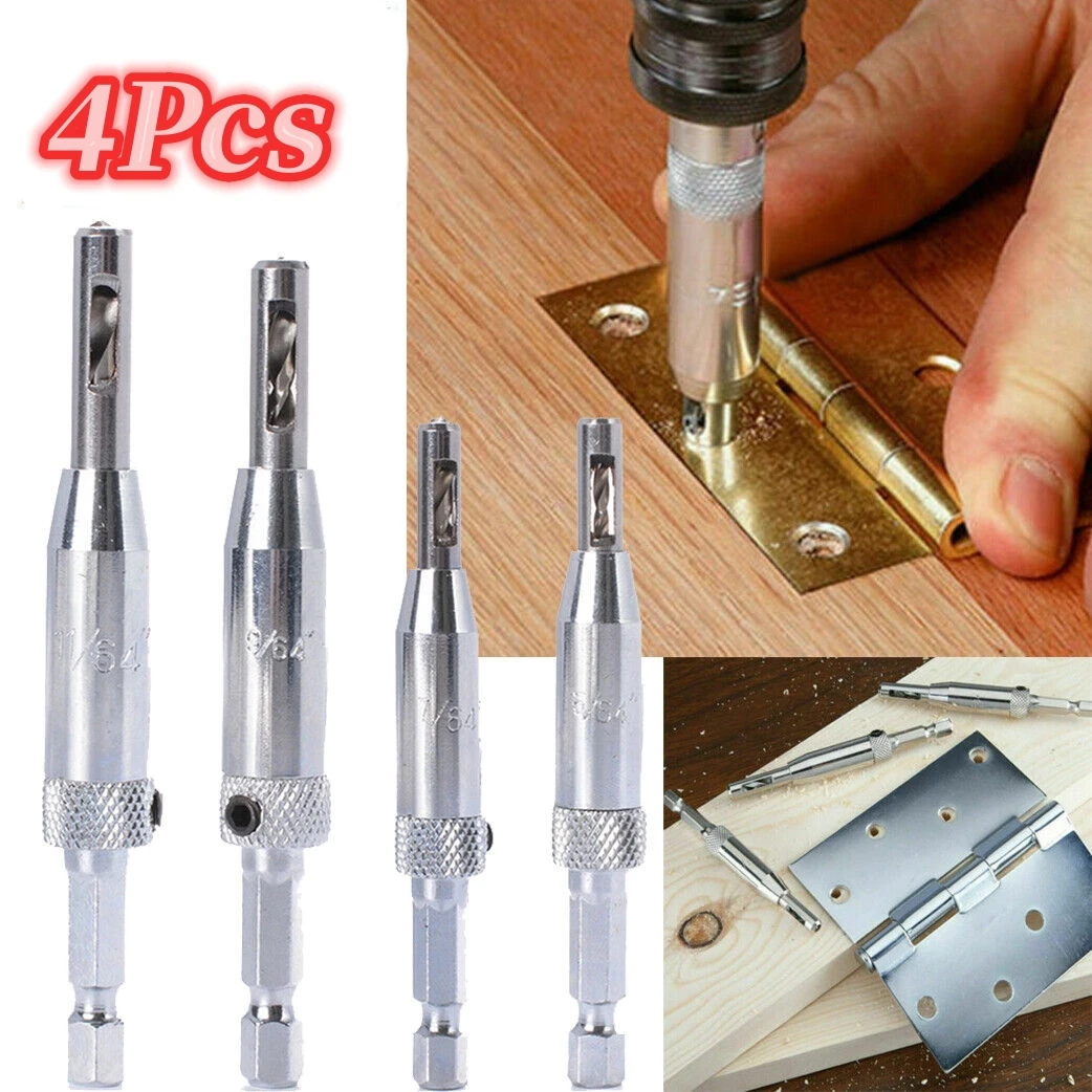 4Pcs Hinge Drill Hss Self Centering Hinge Drill Bits Set Door Cabinet Window Hinge Hinge Hole Opener Woodworking Punch