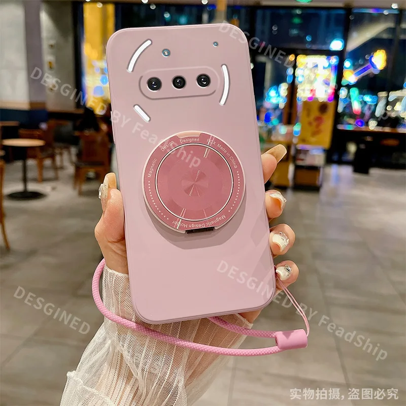 Magnetic Holder Silicone Phone Case with Bracket and Screen Film Protection