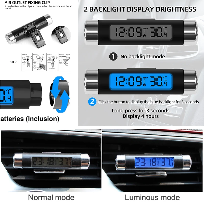 2 IN 1 Electronic Car Clock Thermometer Time Watch Auto Clocks Luminous LCD Digital Display Dashboard Styling Accessories car clock car clock thermometer