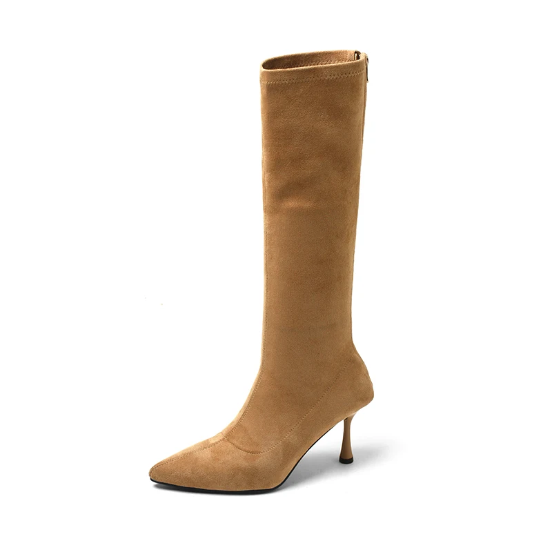 

2023 Autumn and winter Women knee high boots natural leather 22-24.5cm cow suede+pigskin modern boots pointed toe Pile up boots