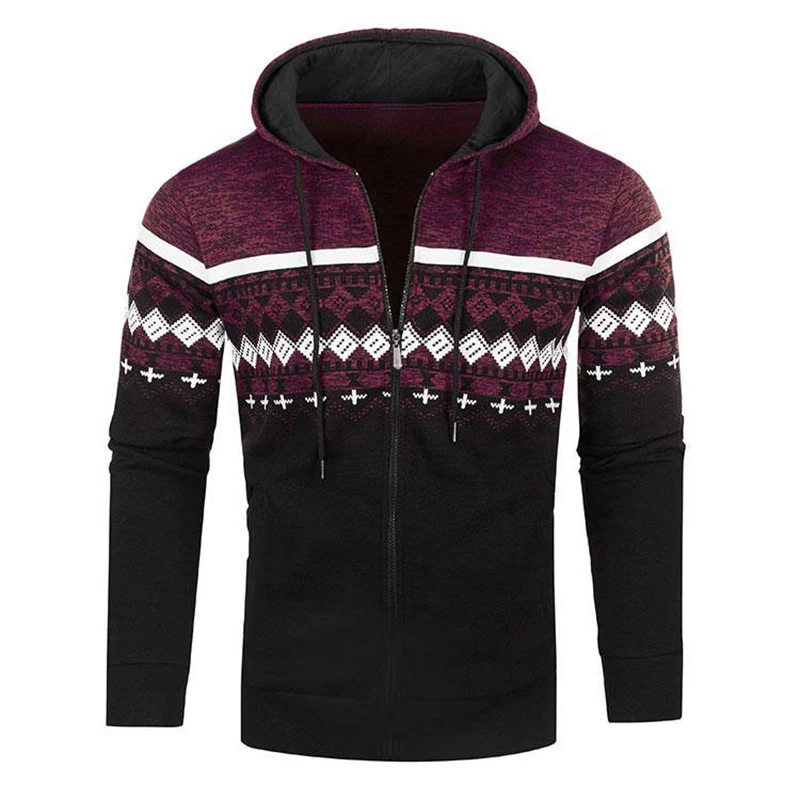 New Men's Hooded Sweatshirt Long Sleeve Zipper Printing Warm Streetwear