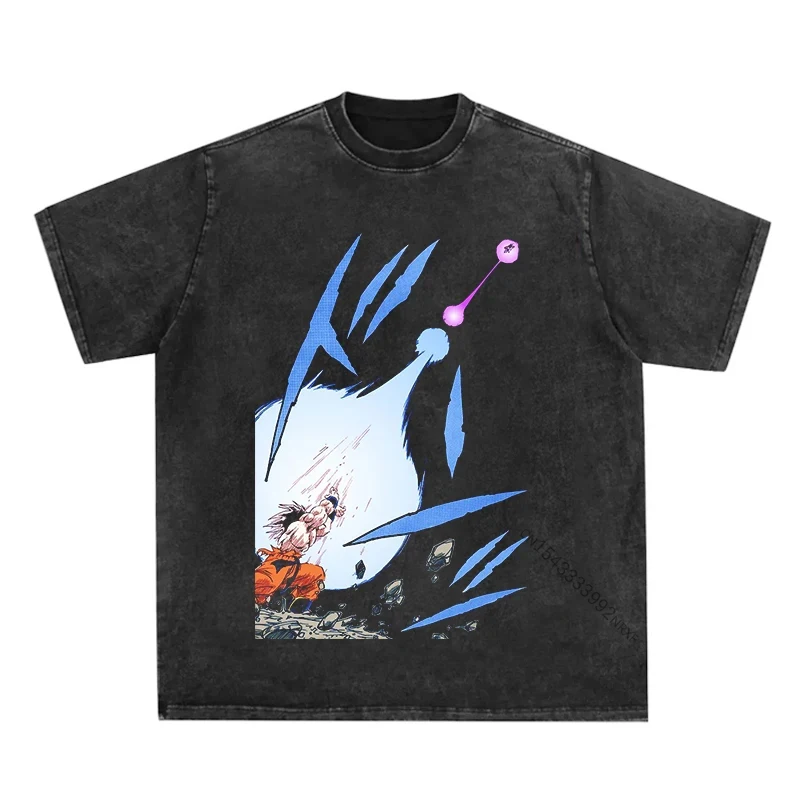 

Футболка мужская с японским аниме, уличная одежда в стиле хип-хоп, Слитная винтажная хлопковая рубашка в стиле Харадзюку, топ с коротким рукавом, черный цвет, на лето