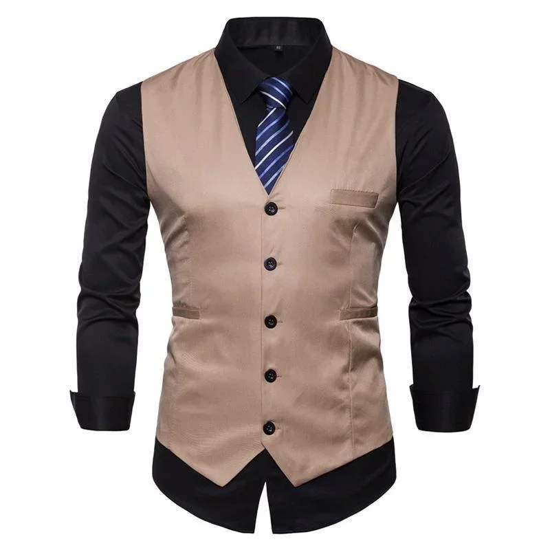 Classic Men's Solid Color Business Casual Slim Vest Formal Suit Waistcoat Male Wedding Tuxedo Social Vest