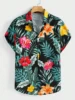 Hawaiian Botanical Flower Print Men's and Women's Short Sleeve Lapel Shirt Seaside Button-Down Shirt Top 5