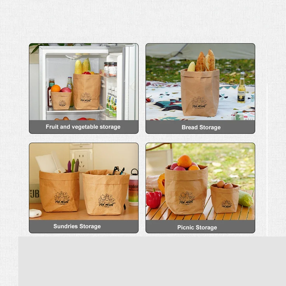 Outdoor Washable Kraft Paper Storage Bag Waterproof And Moisture-Proof Large Capacity Thickened Paper Bag Camping Packaging
