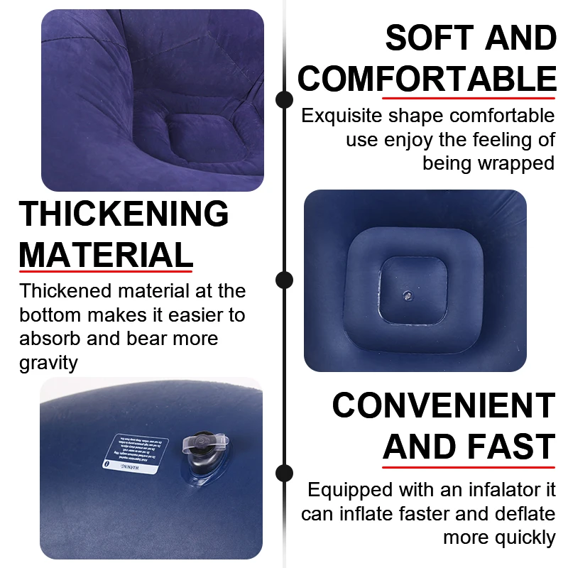Flocking Inflatable Sofa PVC Lazy Inflatable Sofa Chairs Lounger Bean Bag Sofas Outdoor Camping Seat Mat Bedroom Home Decoration