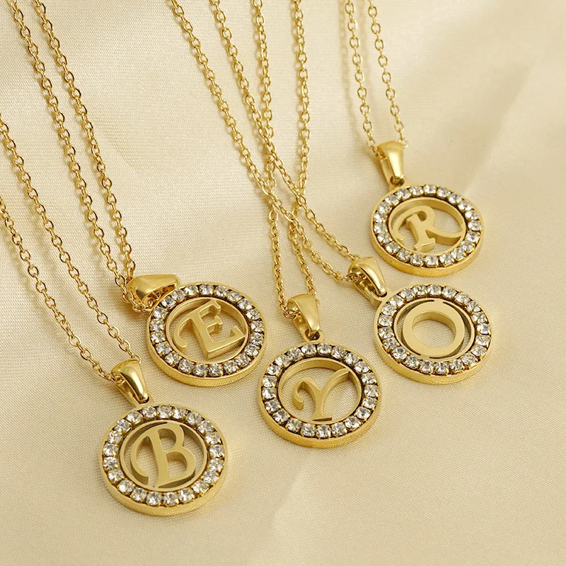 

Hollow Hot Sale 26 Zircon Letters Necklace for Women Gold Color Initial Personal Necklace Pendants Stainless Steel CZ Jewelry