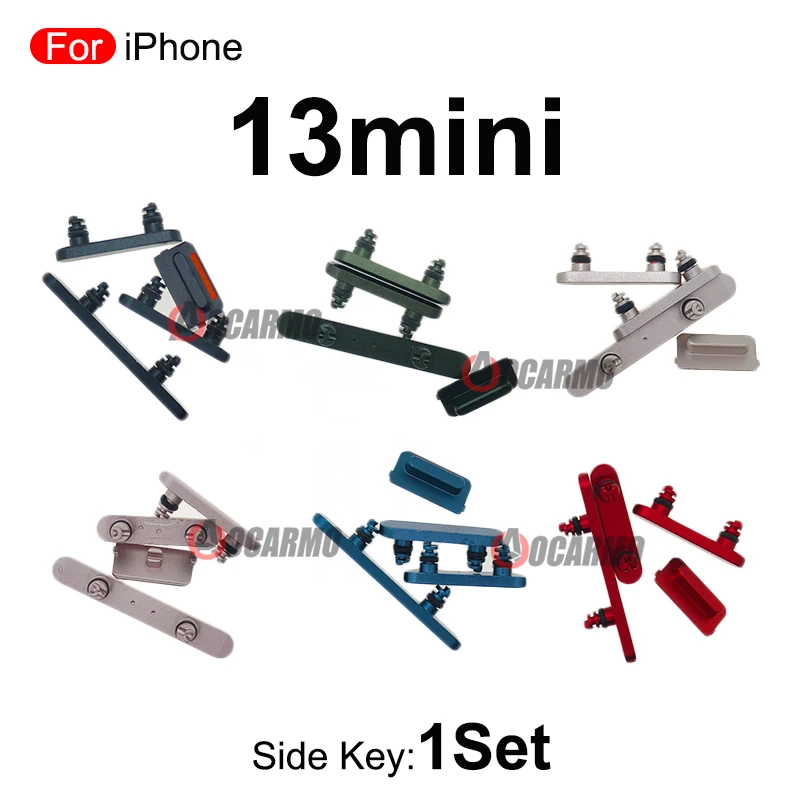 1 세트 사이드 키 전원 볼륨 버튼 iPhone 13 13mini 용 미드나잇 레드 핑크 블루 그린 교체 부품