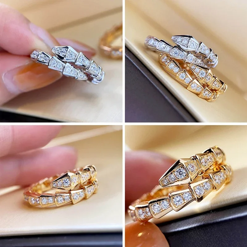 Fashion Gold Color Snake Ring Women Girl Adjustable Exquisite Shiny Cubic Zirconia Opening Adjustable Ring Hand Jewelry Gift gold color rings,gold color ring,finger ring,opening ring,adjustable rings,animal ring,jewelry accessories