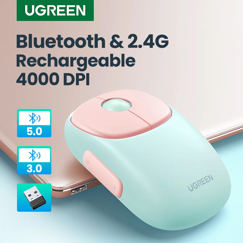 Ugreen-mouse Recarregável sem Fio Bluetooth 5.0 2.4g 4000 Dpi Carregamento para Macbook Ipad Tablet Laptop