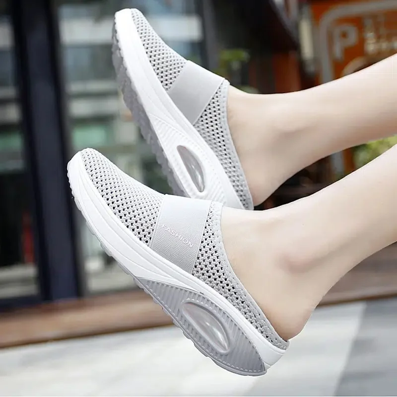 Women Mesh Slippers Wedge Shoes Air Cushion Sandals Thick Bottem Casual Sneakers Plus Size 43,women sandals,wedge sandals,soft sole slippers,comfortable sandals