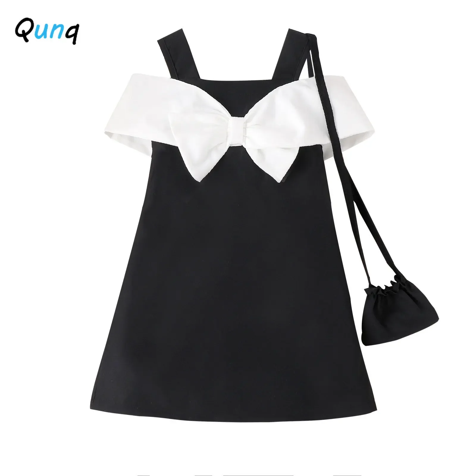 

Qunq Summer New Girls Bow splicing Sleeveless Suspender Lovely Fashion A-LINE Princess Dress Casual Kids Clothes Age 3T-8T