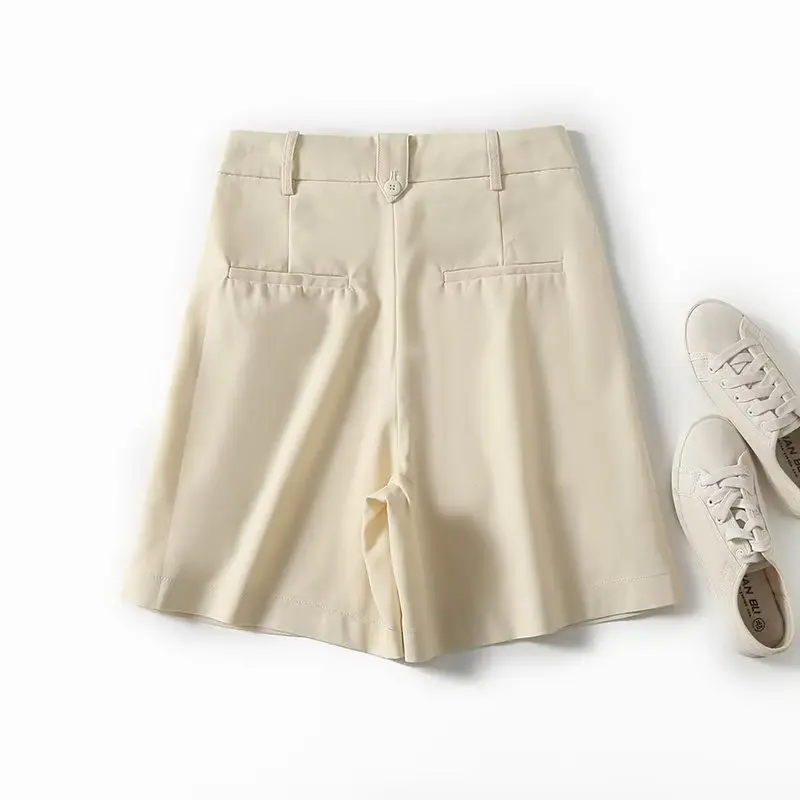 Withered England Style Office Ladies Casual Fashion Shorts Women Commuting Simple Linen Straight Bermuda