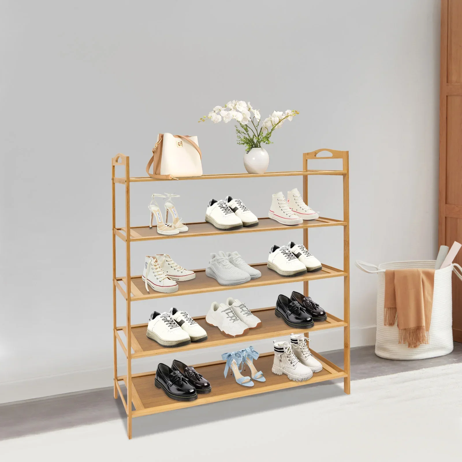 5-tier Bamboo Shoe Rack Multi-tier Shoe Storage Rack Free Standing Shoes Shelf Organizer 3