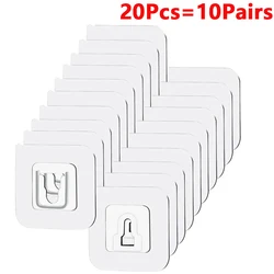 Set of 10 Double-Sided Adhesive Invisible Wall Hooks (20 Pcs - 10 Pairs)