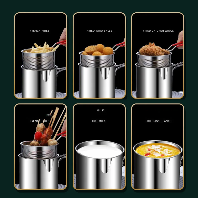 1200ML Deep Frying Pot 304 Stainless Steel Kitchen Fryer With Strainer Tempura Fryer Pan Chicken Fried Home Cooking Tools 5 1200ML Deep Frying Pot 304 Stainless Steel Kitchen Fryer With Strainer Tempura Fryer Pan Chicken Fried Home Cooking Tools 5