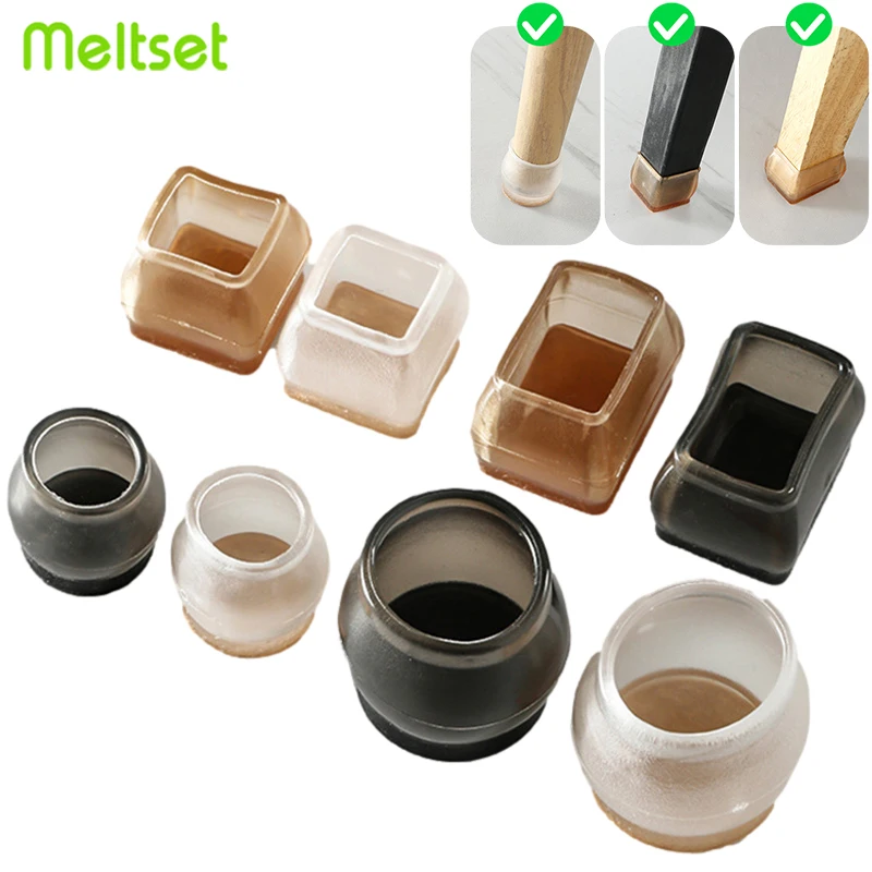 4Pcs Table Chair Leg Cover Silicone Transparent Table Leg Protectors Round Square Furniture Foot
