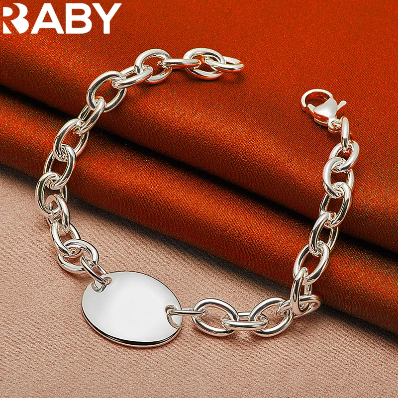

URBABY 925 Sterling Silver Oval Tag Bracelet Chain For Woman Man Wedding Engagement Fashion Party Jewelry Gifts