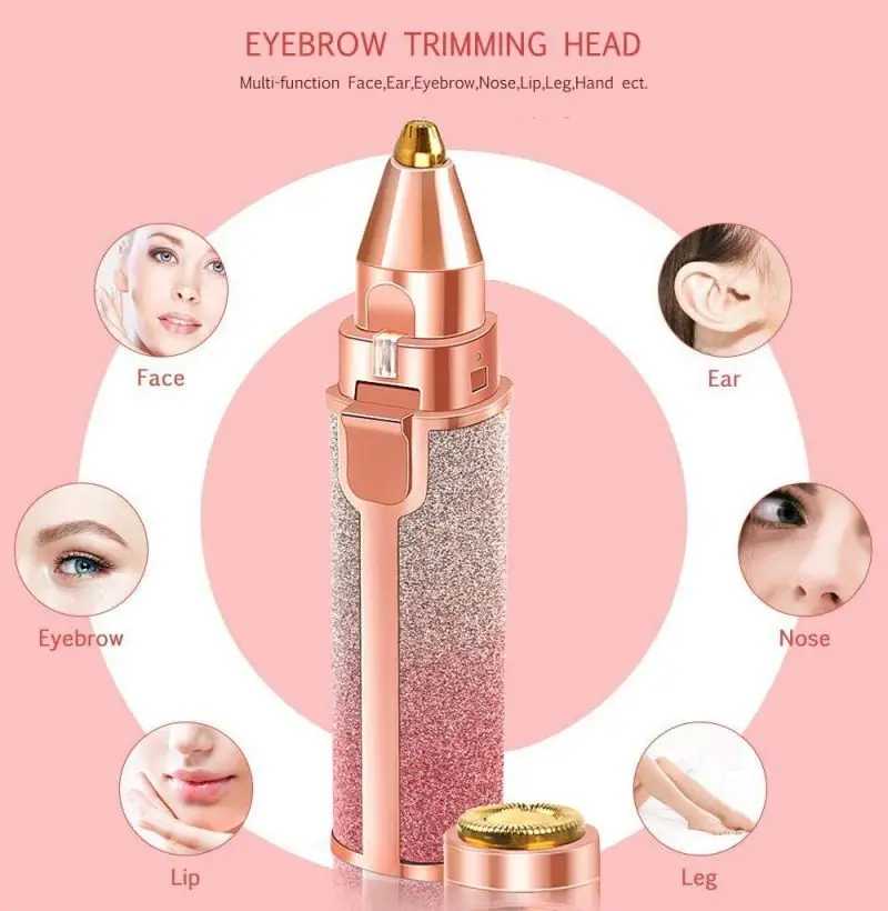 2 In1 Rechargeable Facial Hair Removal and Eyebrow Shaver - Face Lips Body Painless Facial Razor with Built-in LED Light USB