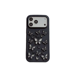 Colorful 3D Butterfly Design Shockproof Silicone Phone Case - Cute and Durable Protection - iPhone 12 Pro Max (Black)