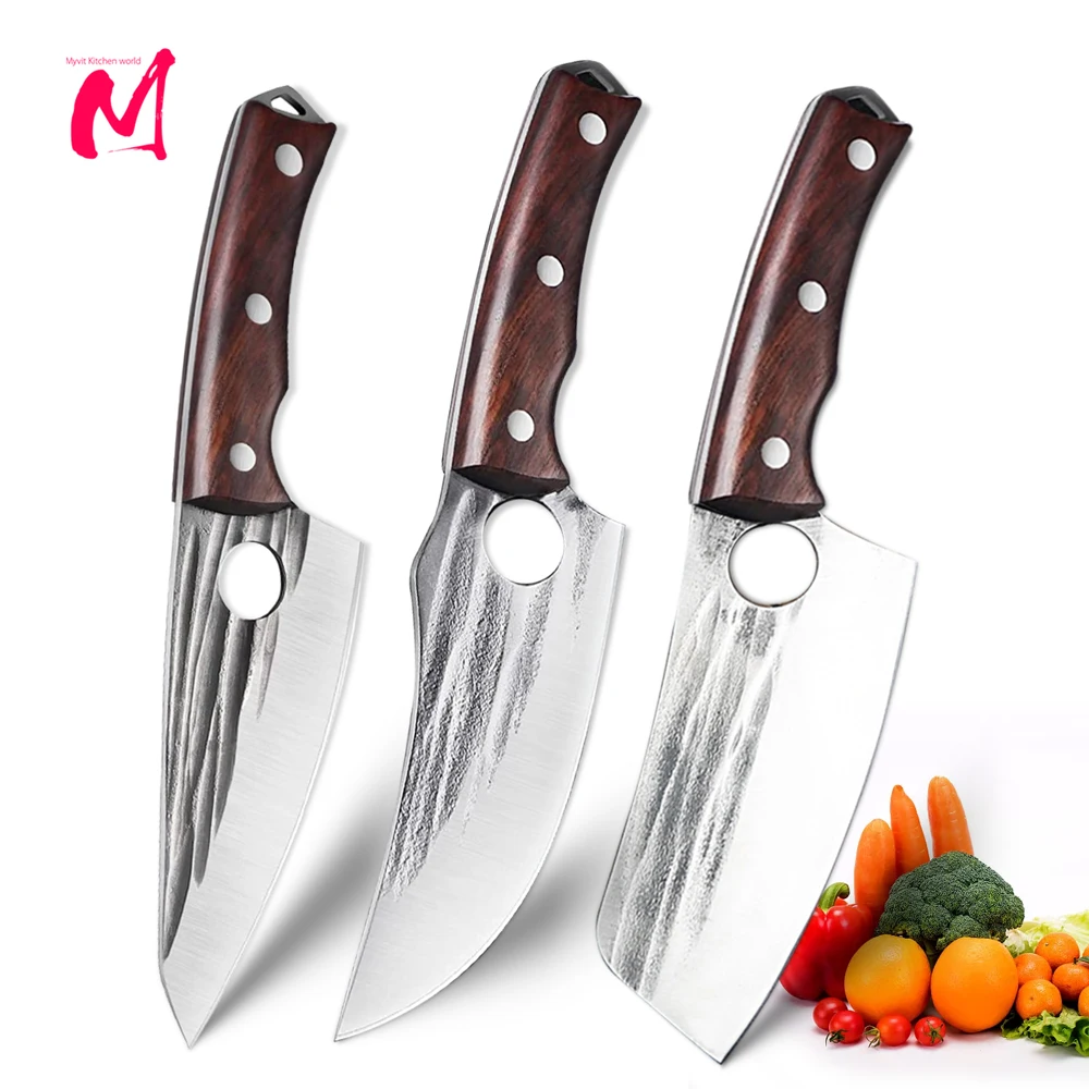 Professional 3 Piece Boning Knife Set, 7 Butcher Knife, 6.5 Meat Cleaver  Slicing Knife,5.5 Fillet Knife,High Carbon Steel Hand Forged Chef Knives