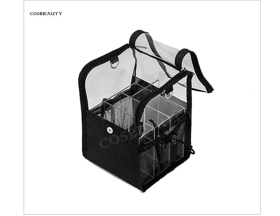 Custodia per trucco da viaggio con divisorio in acrilico custodia per Organizer con custodia per pennelli per trucco borsa per cosmetici in piedi borsa da viaggio per artisti - immagine 5