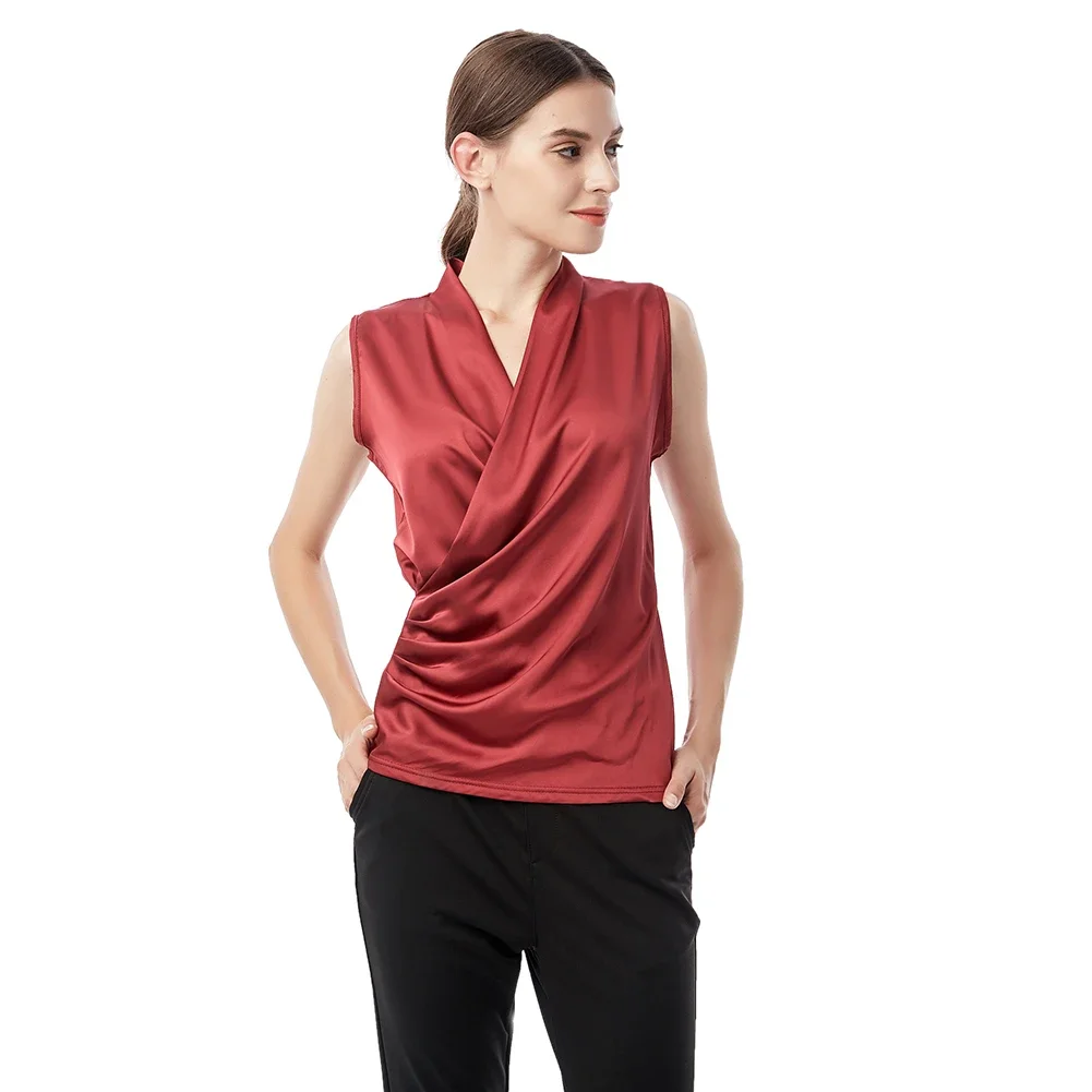 Nouvelle veste sans manches pour femme, chemisier à col en V, coupe ajustée, à porter en extérieur, petite chemise, blouses pour femmes