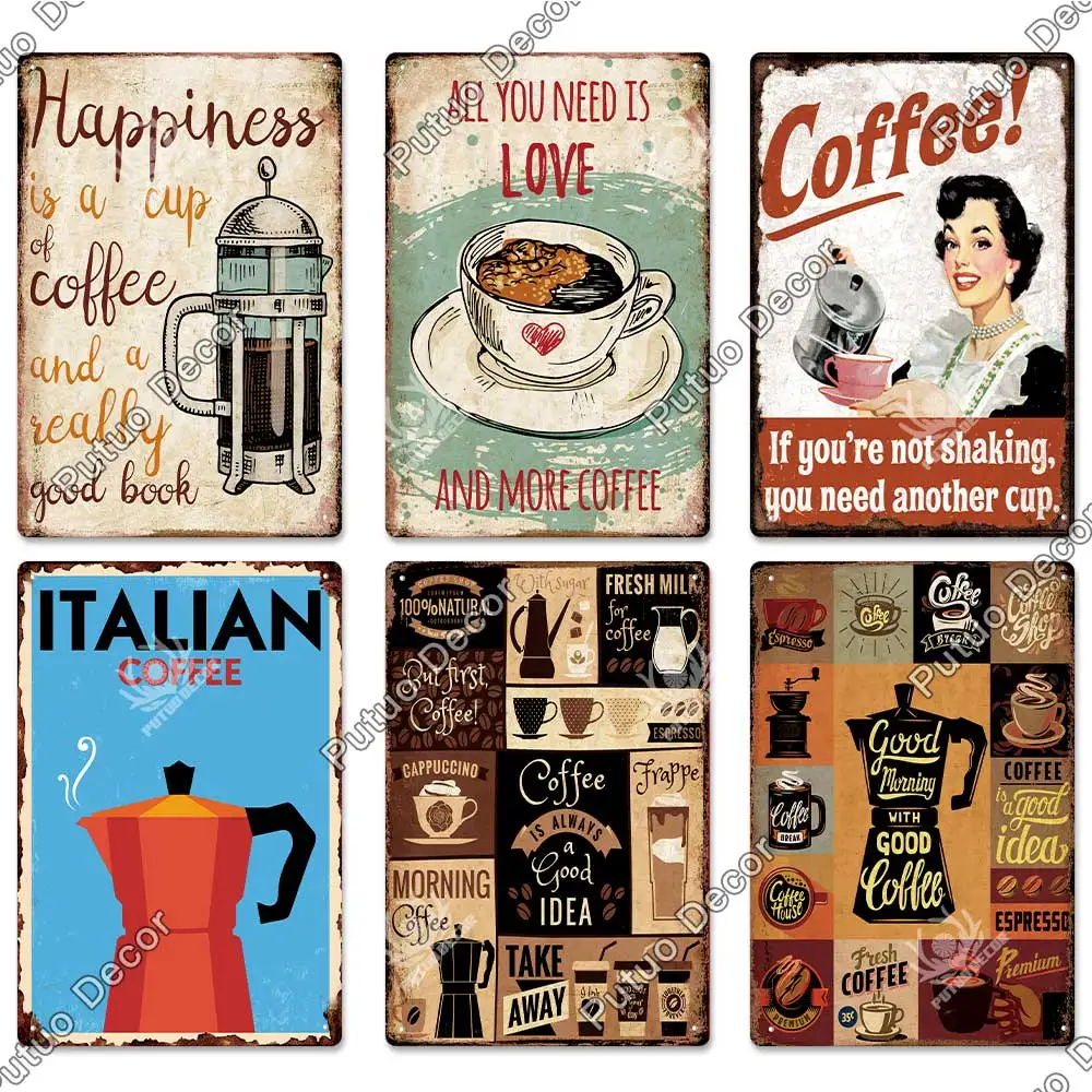 Putuo Decor Chocolate Metal Sign Tin Plaque Vintage Metal Signs Iron  Painting for Party Area Kitchen Shop Restaurant Wall Decor