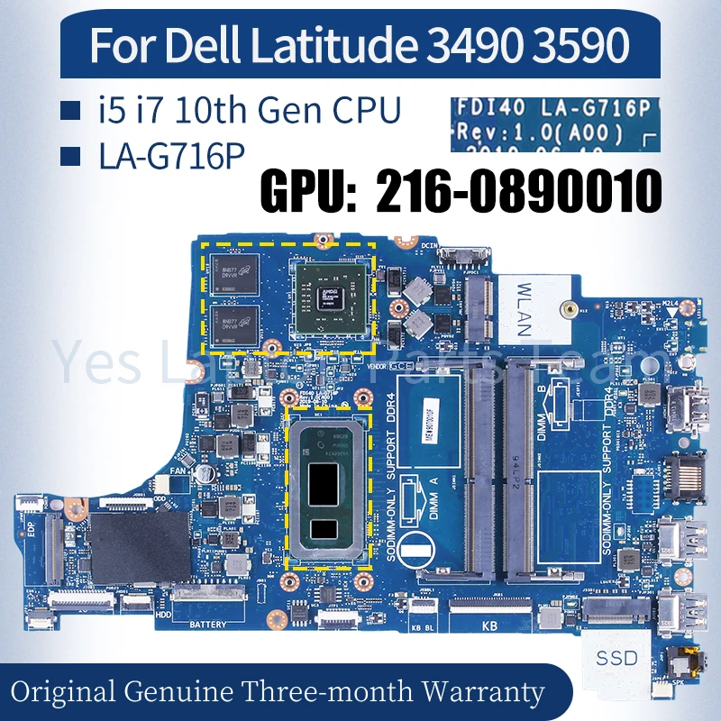 

LA-G716P For Dell 7390 Laptop Mainboard 0XHR1J 0R1CJX i5-10210U i7-10510U Motherboard