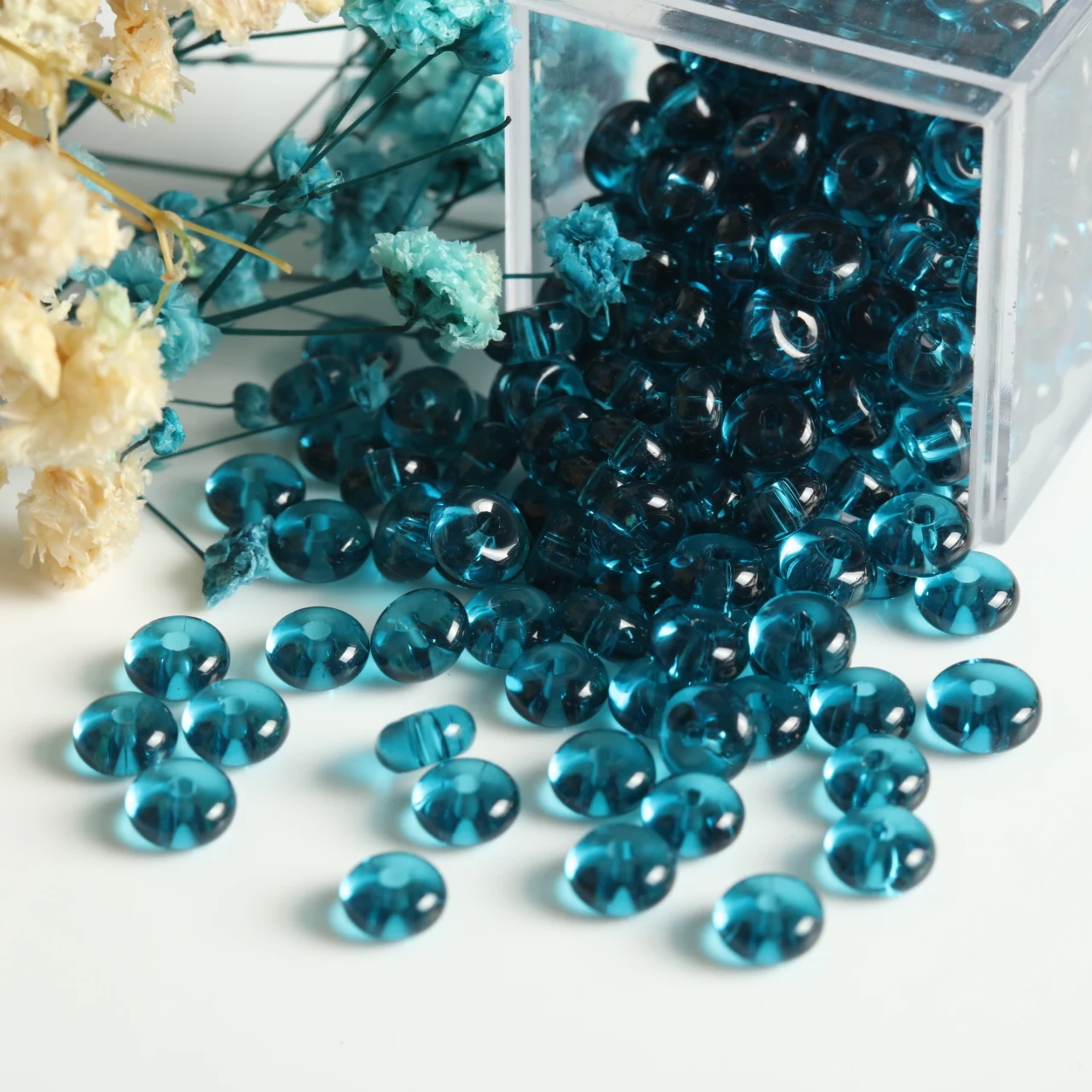 400pcs Deep Sea Blue Transparent Abacus Glass Beads for Handmade Jewelry Crafting