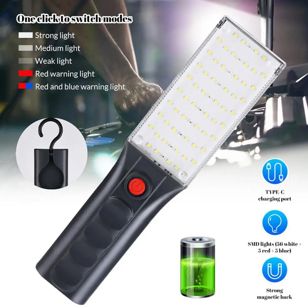 고리 달린 Cob Led 작업등, 2000ma 리튬 배터리, 강력한 마그네틱 손전등 투광 조명, 드롭 쉽, 5.5v 3.6a, 1 개