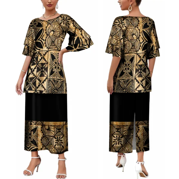 

Drop Shipping Ethnic Style Polynesian Samoan Tribal Puletais Luxury Design Formal Occasions Double Layer Flare Sleeve Set