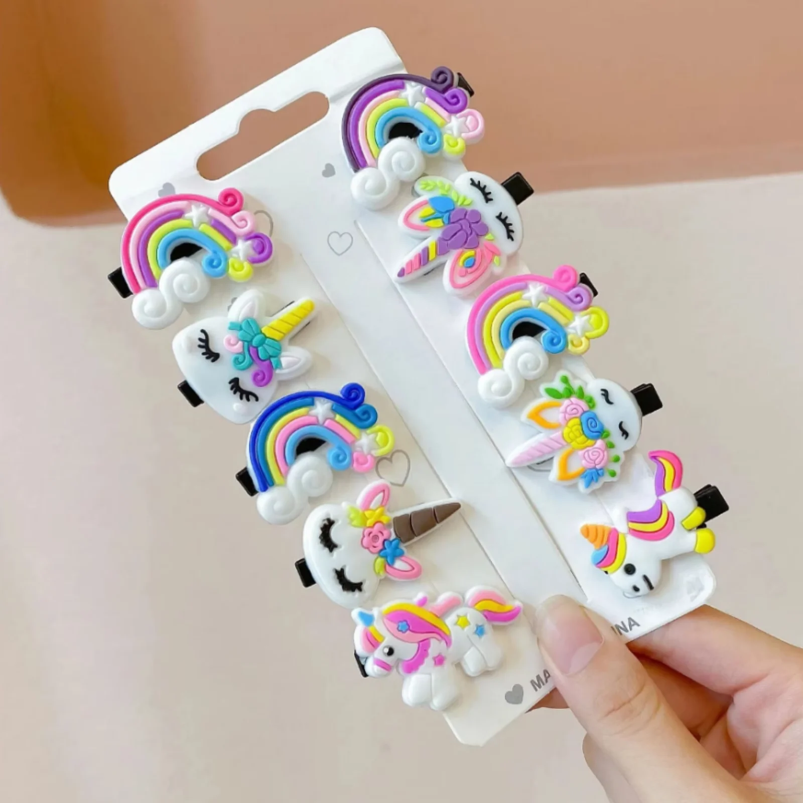 10PCS/Set New Girls Cute Cartoon Unicorn Hair Clips Kids Lovely Hairpins Ice Cream Headband Barrettes Fashion Hair Accessories