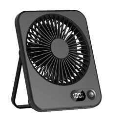 Portable Ultra Quiet Desk Fan with USB Rechargeable Battery and Power Display, 5 Speed Settings and 180° Tilt Adjustment (Black)
