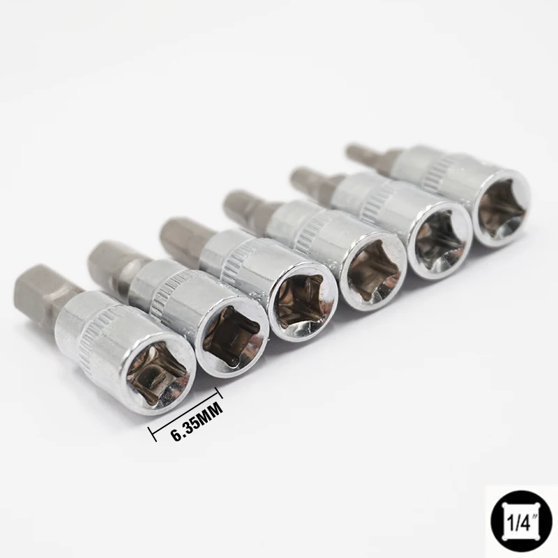 6pcs 1/4 Inch Hex Bit Socket Set  Allen Key Spline Bits H3 H4 H5 H6 H7 H8 Ratchet Socket Wrench Adapter Head for Torque Spanner