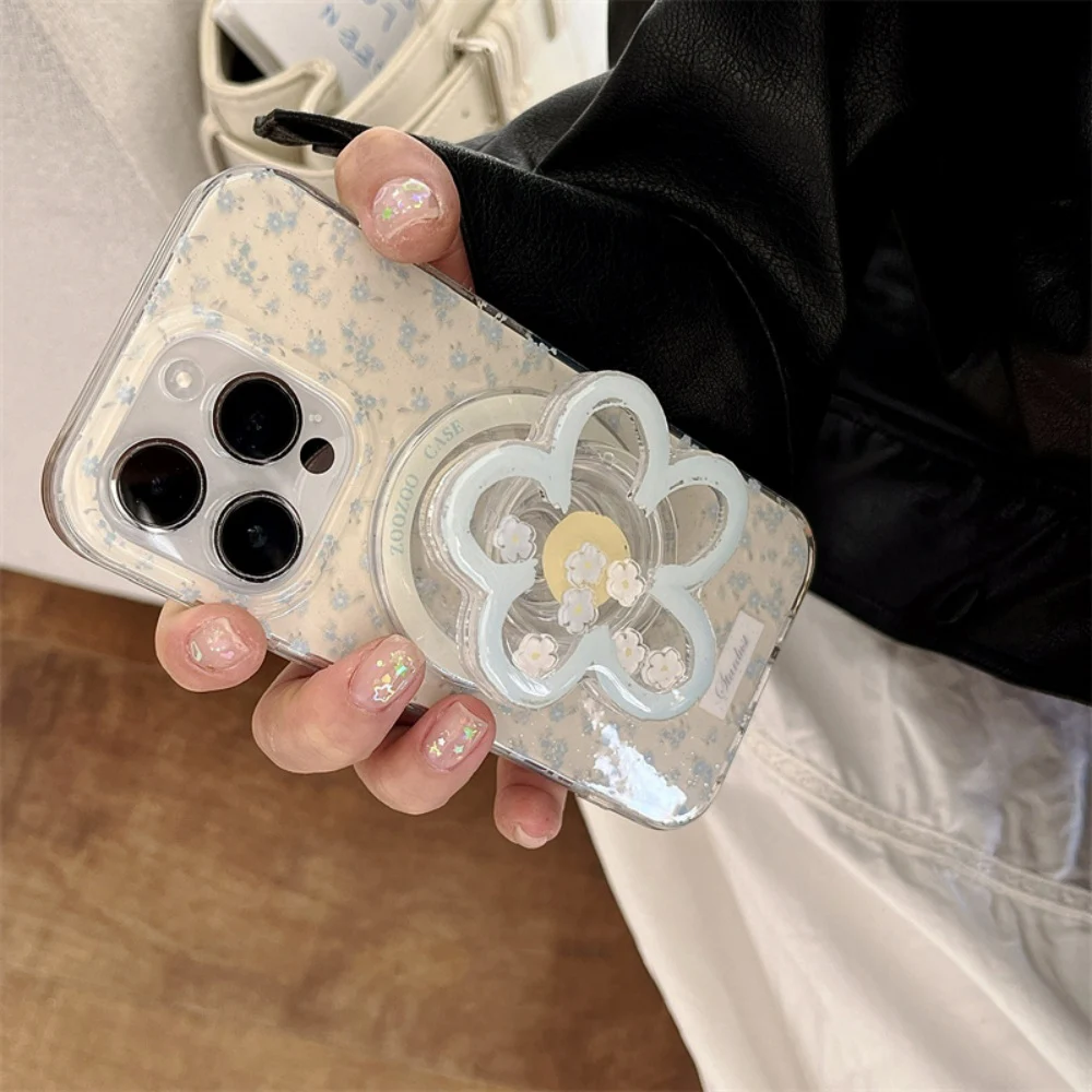 Korean Cartoon Quicksand Flower Magnetic Phone Stand GripTok Holder
