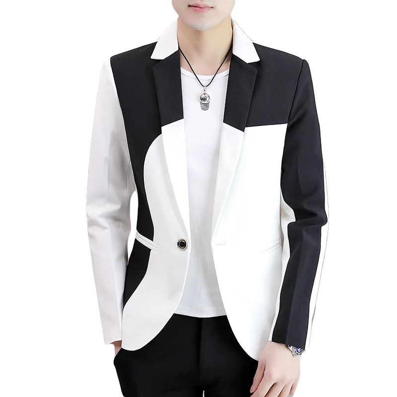 Fashion Splicing Men Blazers Slim Fit Business Casual Suit Jacket Handsome Wedding Groom Social Dress Coat Costume Homme men suit jacket
