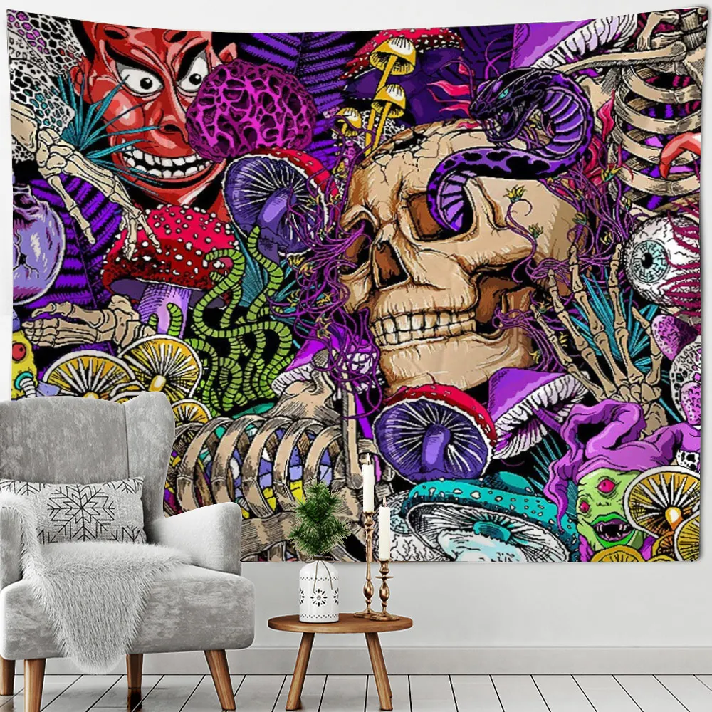 Schedel Bloem Paddestoel Eye Tapestry Boho Art Slaapkamer Woonkamer Esthetiek Muur Opknoping Wandtapijten Home Decor