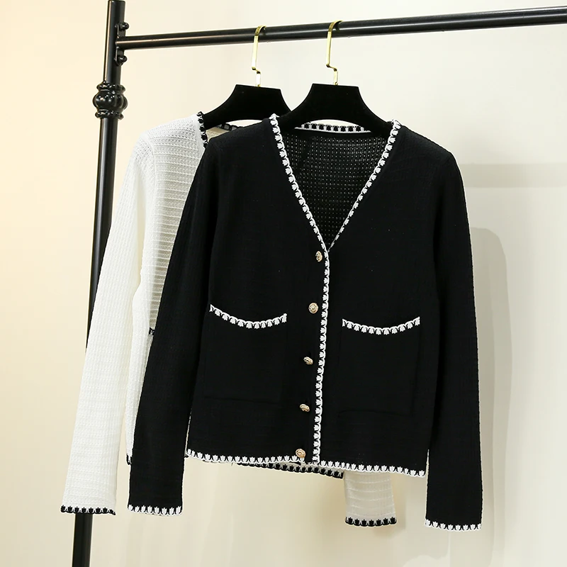 

Cardigans Woman Summer Cardigan Women Crochet Top Female V-neck Basic Black Tricot Knitted Ladies Sweaters Blouses Cropped Girls