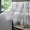 American Country Crochet Wave Hollow Short Curtains for Roman Window Kitchen Manual Rhombus Tassels Half Curtains Valance #A594 6