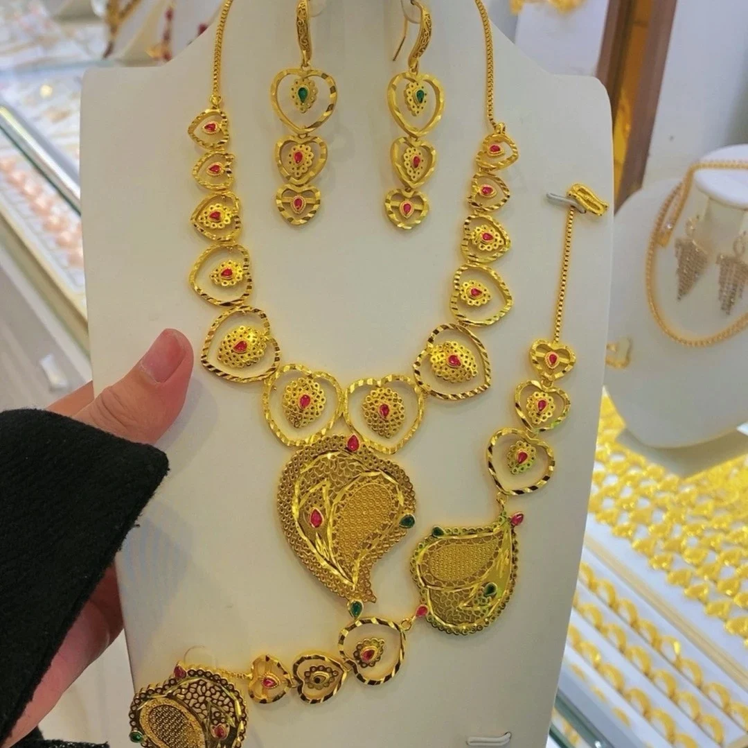 New 14K Gold Plated Dubai Jewelry Necklace Earrings Bracelets Women's Rings Bridal Wedding Jewelry YY10178 popodion 24k gold plated jewelry necklace earrings rings bracelets exquisite gifts for women at parties jewelry set yy10375