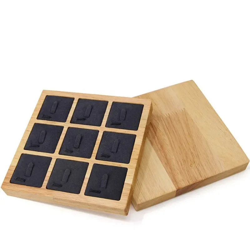 Wooden Jewelry Rings Display Stand Board 9 Clips Wedding Engagement Ring Jewellery Counter Top Storage Organizer Rack Show Case